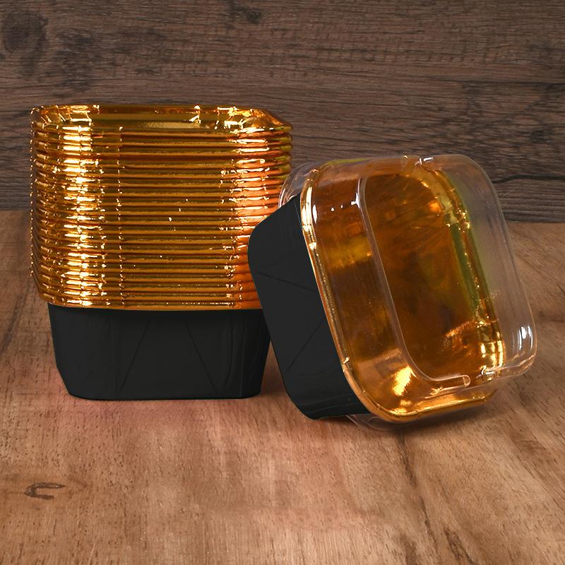 50pcs Square Cupcake Cups with Lids, Pudding Cup Bake-resistant Cup, Disposable Foil Cupcake Cups Muffin Tins For Wedding Baking