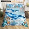 Whales King Queen Duvet Cover Ocean Animal Bedding Set Seaweed Starfish Marine Life Quilt Cover Blue Polyester Comforter Cover
