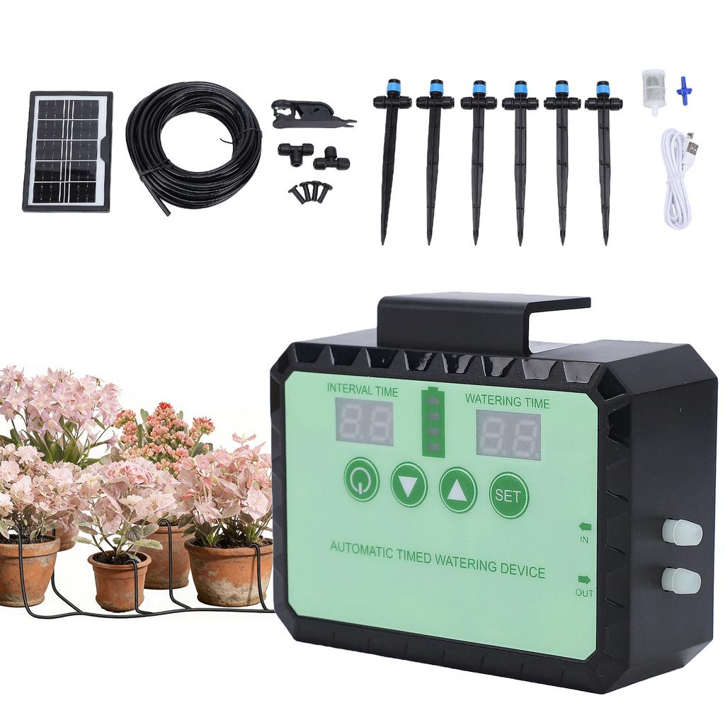 Солнечная   Автоматическая система капельного полива для растений В помещении на улице Сад с таймером Сборщик дождевой воды   Насадка   Комплект