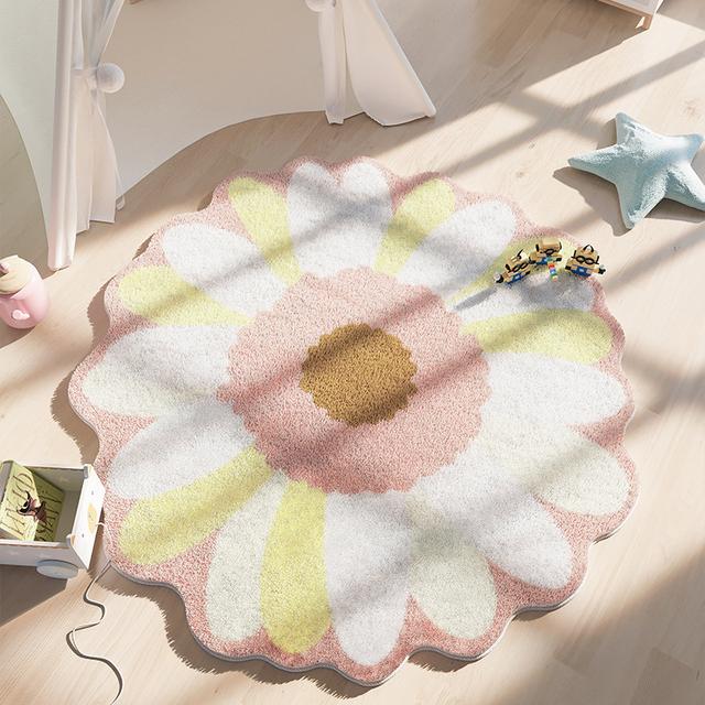 Ins Style Rug Round Imitation Cashmere Carpets Cute Girly Bedroom Carpet Cloakroom Lounge Mat Living Room Sofa Coffee Table Rug 