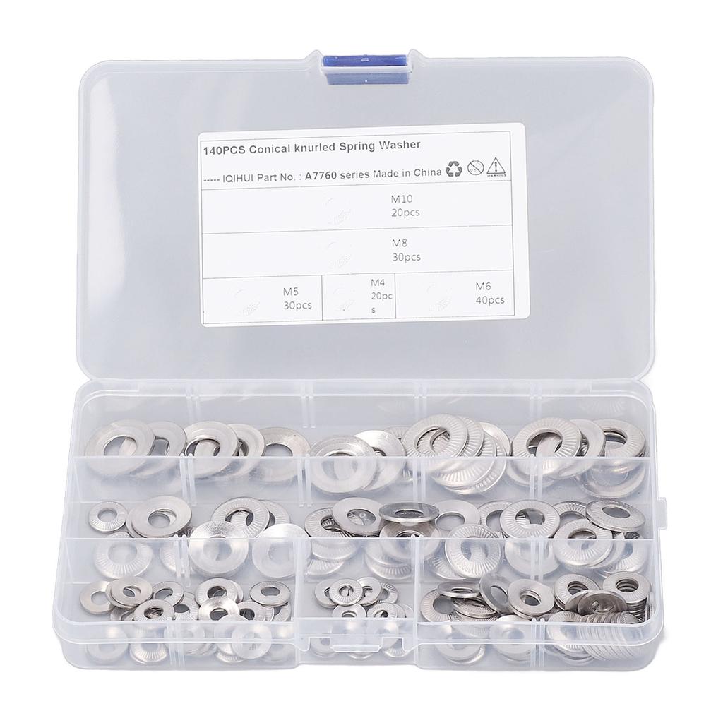 140 шт. 5 типов накатанных конических пружинных шайб из нержавеющей стали с зубчатыми краями M4 M5 M6 M8 M10