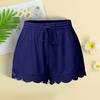 Women Summer Shorts Elastic Drawstring Waist Solid Color Lace Trim Shorts