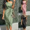 2024 Women Party Gown Elegant Holiday Kaftan Slim Plunge Long Solid Midi Shirt Dress Sundress