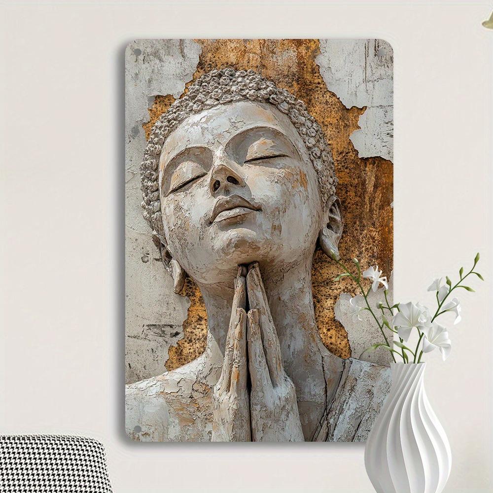 Golden Leaf Buddha Tin Sign, Aluminum Metal Wall Art Decor, Vintage Home & Bar Decor, Reusable