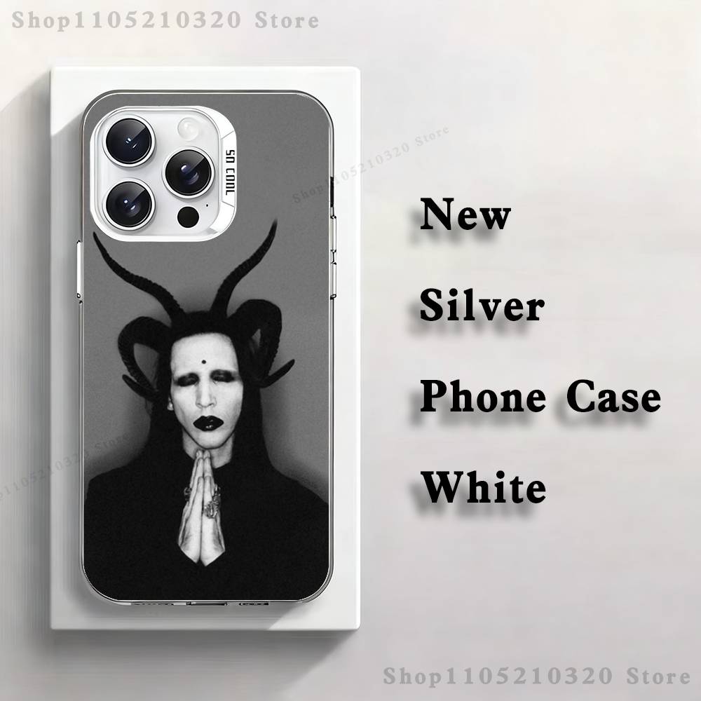 Чехол для телефона M-Marilyn M-Manson для iPhone 17,16,15,14,13,12,11,Mini,Pro,E,MAX Белый Матовый Силиконовый Белый Чехол
