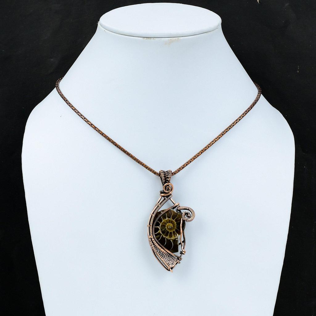 Аммонит ископаемый драгоценный камень медная проволока обертывание ювелирные изделия ручной работы красивый кулон подарок для любви