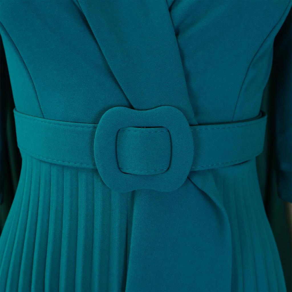 L51 Women's Suit Collar Tie-Waist Pleated African Dress