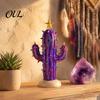 Stable Base Desktop Decoration Vintage Lighted Cactus Christmas Tree, Saguaro Decor with Bulbs & Golden Resin Tabletop for Home Star Topper,