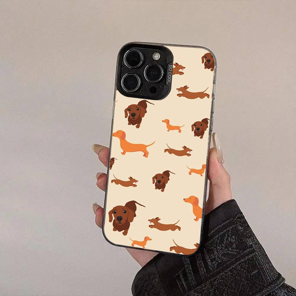 Чехол для телефона с изображением таксы Для IPhone 17 16 15 14 13 12 11 XS XR X Pro Max Plus Цветной Посеребренный Чехол