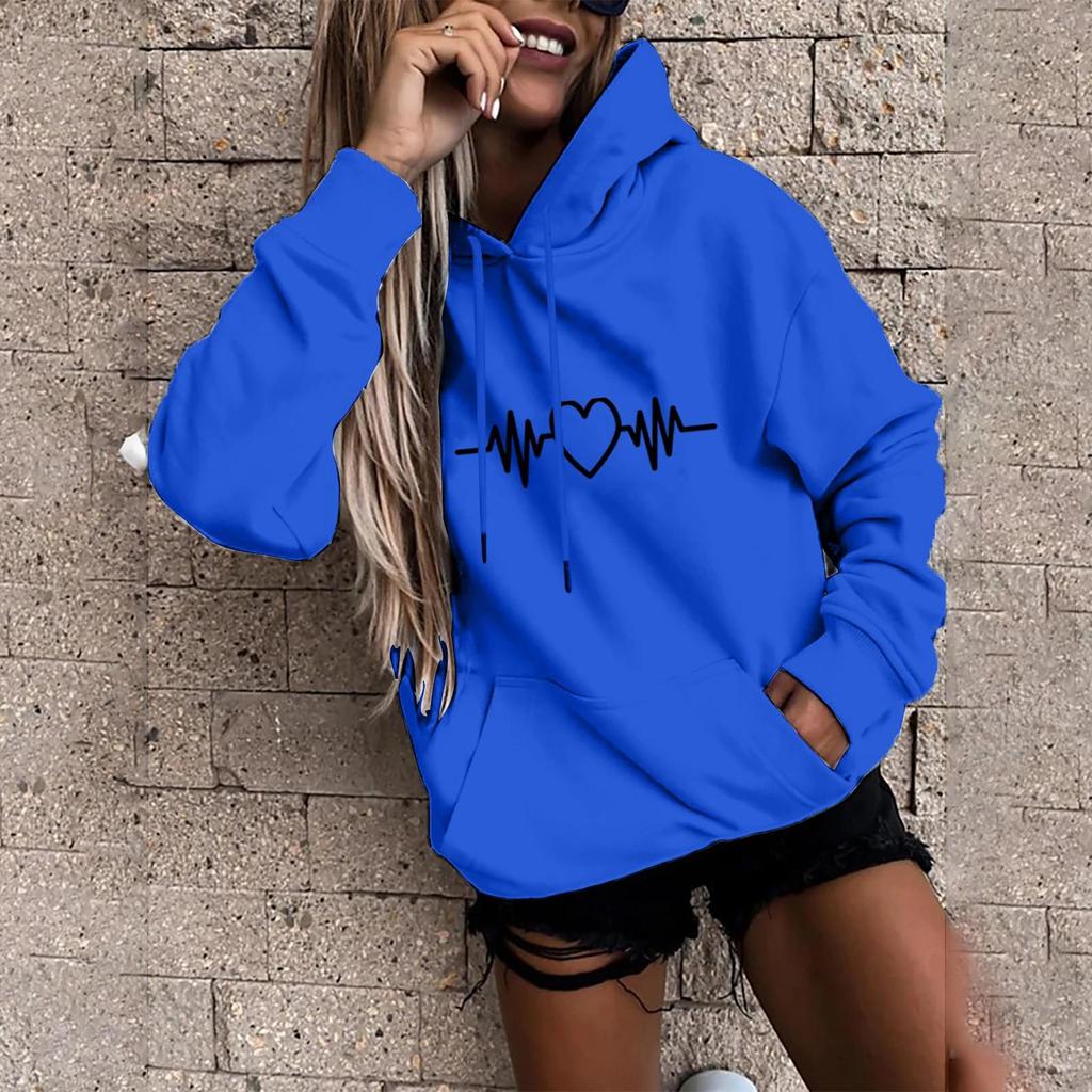 Women Fashion Casual Fun Print Hooded Sweatshirt Loose Sports Tops Pullover