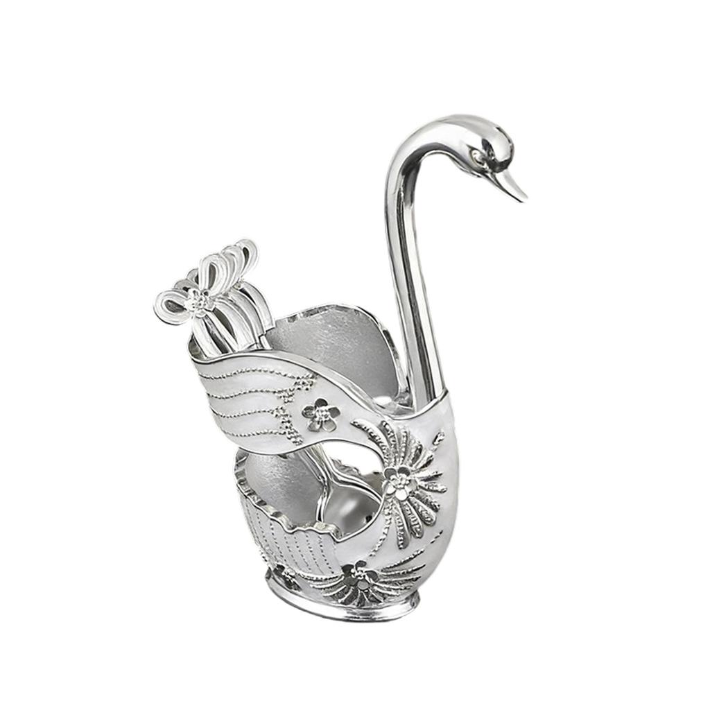 Elegant Swan Shape Utensil Holder With Spoons, Decorative Metal Cutlery Storage Organizer, Tableware Set For Home, Kitchen & Dining Decor
