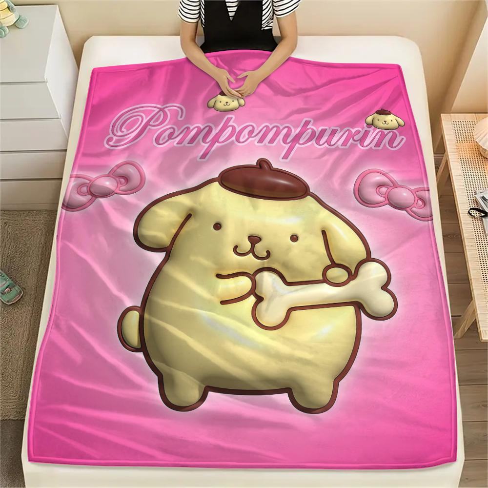 1 шт. Фланелевое одеяло с принтом Pompompurin, Высокое качество, Для всех сезонов, Декор для дома, Тепло и уют, Идеально для Рождественских подарков