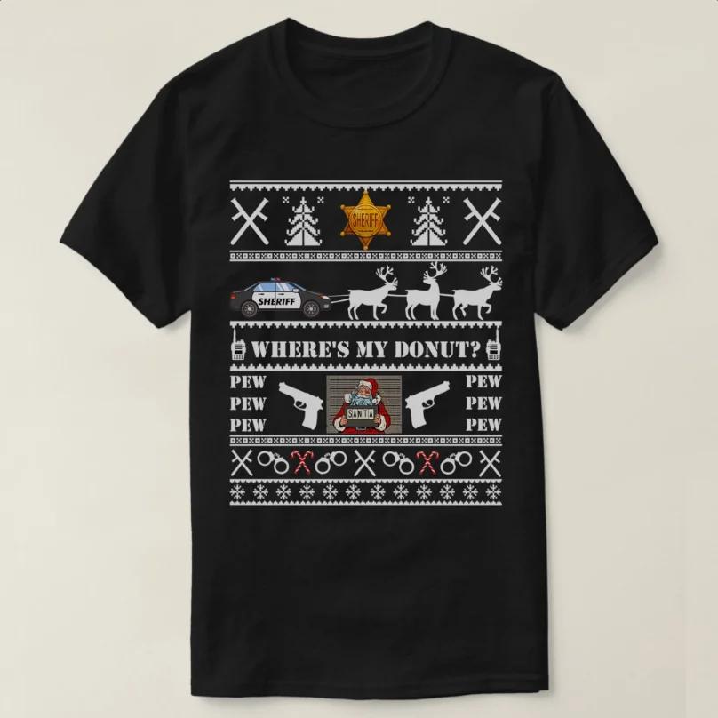 Funny Santa Ugly Christmas Sweater Sheriff Xmas Gift TShirt 100 Cotton ONeck Short Sleeve Casual Unisexs Tshirt Size S3XL