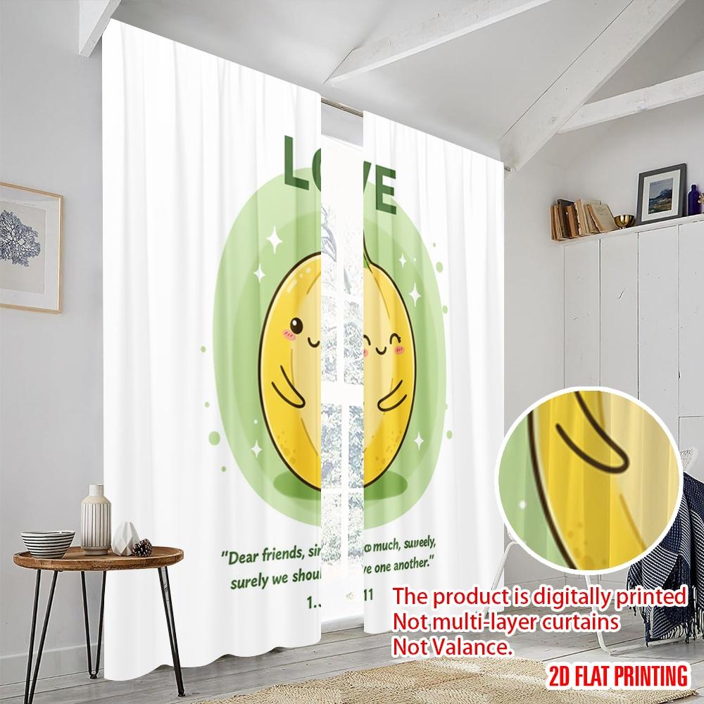 2pcs 2D Flat Printing Curtain Cute Banana Love Bible Verse 100% Polyester Fabric Without Electricity Party Decorations for