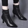 Chic Black Leather Ankle Boots: Pointed Toe Stiletto, Fleece-Lined for Spring and Autumn