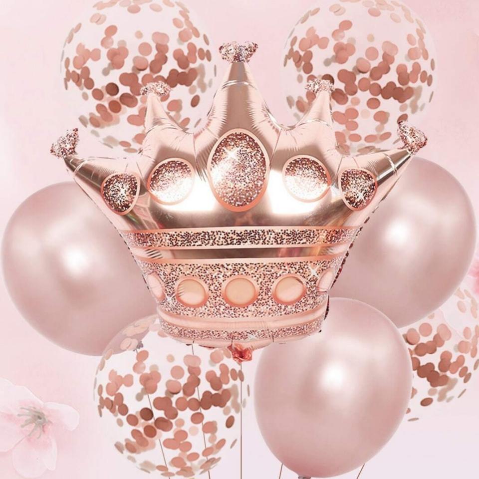 Pink Crown Balloon Sequin Ballons Set Foil Balloons Girls Birthday Party Baby Shower Bridal Party Decoration