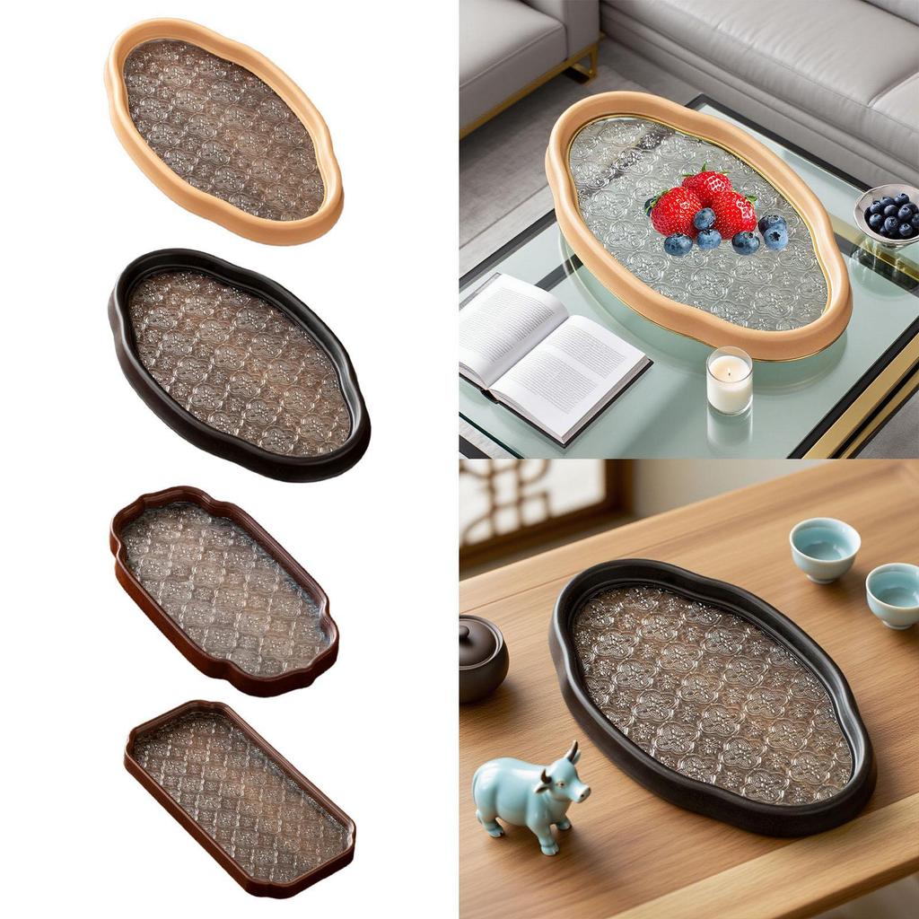 Поднос стеклянный с цветком бегонии, поднос для хранения для кофейного столика, для завтрака, для мероприятий