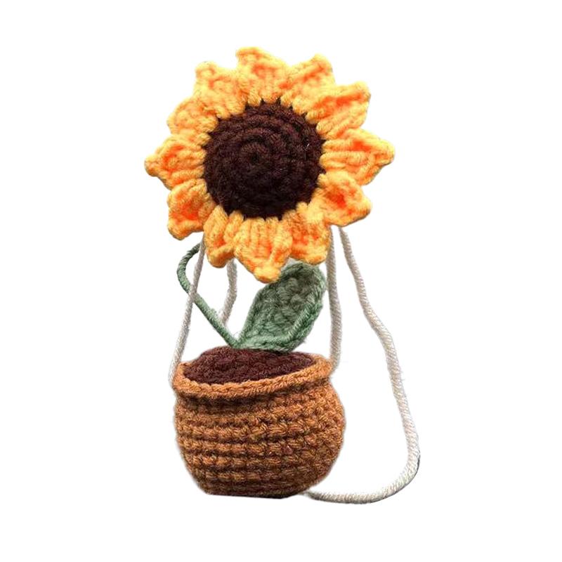 Милые подвесные аксессуары для автомобильного зеркала, ручная вязка, тканые, готовые, вязаные крючком, горшечные растения, декор заднего вида, украшения для салона автомобиля