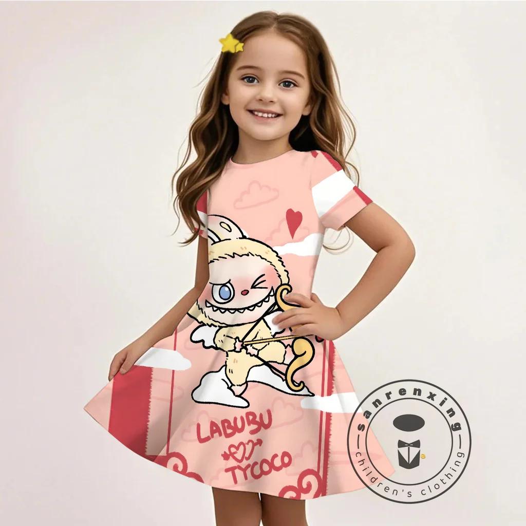 L-LABUBU-Летнее 3D платье для девочек, мультяшный принт, повседневный Y2K стиль, дышащая ткань, милое, доступное, горячо продаваемое