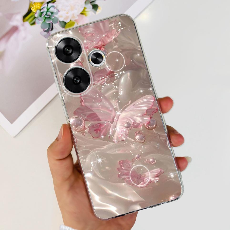 Flower Butterfly Women Fashion Back Cover For Xiaomi Redmi Turbo 3 Phone Funda Transparent Soft TPU Silicone Coque For Poco F6