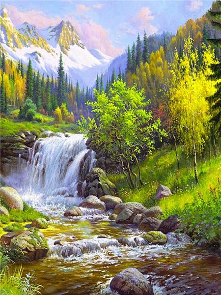 Полный квадратный/круглый алмазная живопись Пейзаж 5D DIY Алмазная вышивка Распродажа Водопад Стразы Мозаика Настенное искусство
