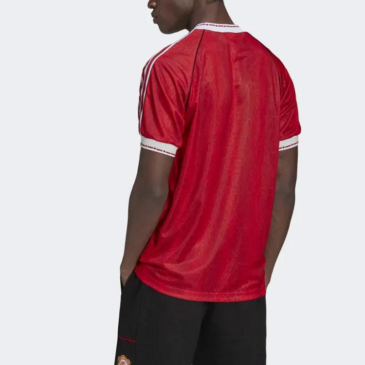 Adidas Оригинальные мужские футболки с трилистником Man United в полоску с логотипом V1, красные HP0455