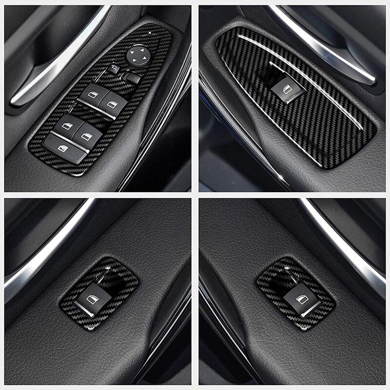 4Pcs/Set Car Interior Window Lift Switch Cover Trim Sticker for BMW 3 Series F30 Gran Turismo F34 Carbon Fiber Look Decoration