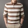 Футболка с длинными рукавами, осенняя новая мужская полосатая рубашка с лацканами, повседневная мужская рубашка-поло в деловом стиле