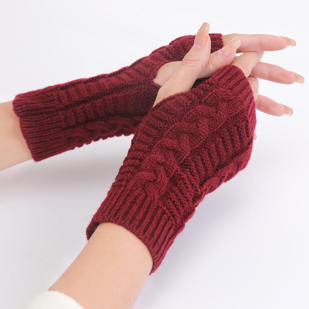 Short Twist Fashion Gloves for Men and Women In Autumn and Winter New Korean-style Knitted Woolen Half Finger Exposed Warm Wrist Guards