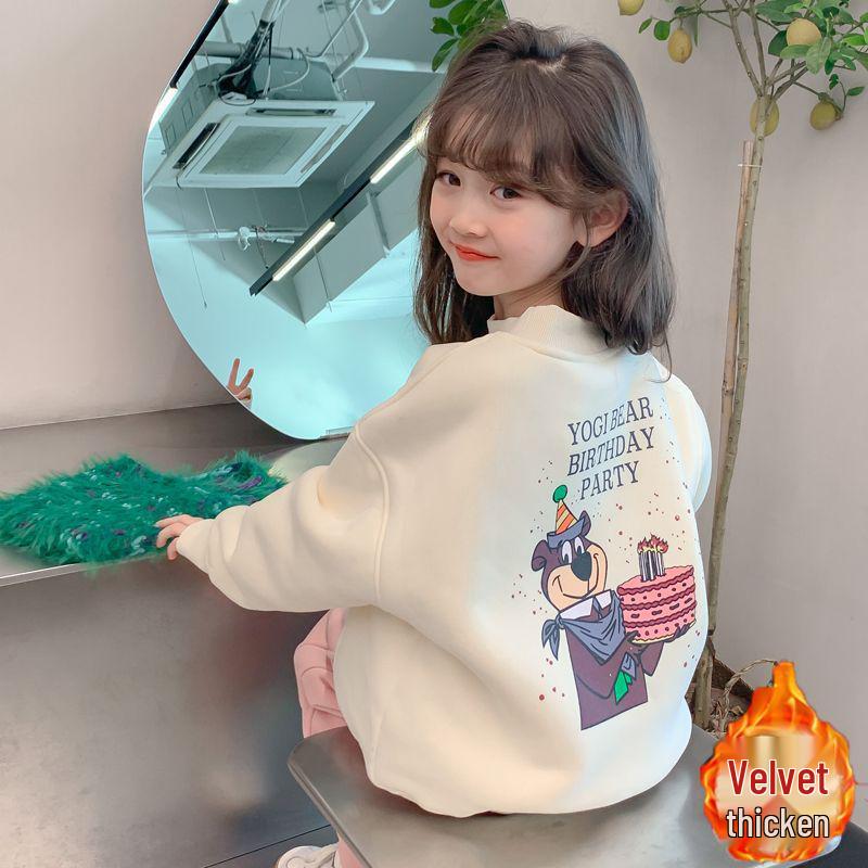Худи с мультяшным медведем для девочек в корейском стиле 2025: Стильный бархатный топ на осень/зиму