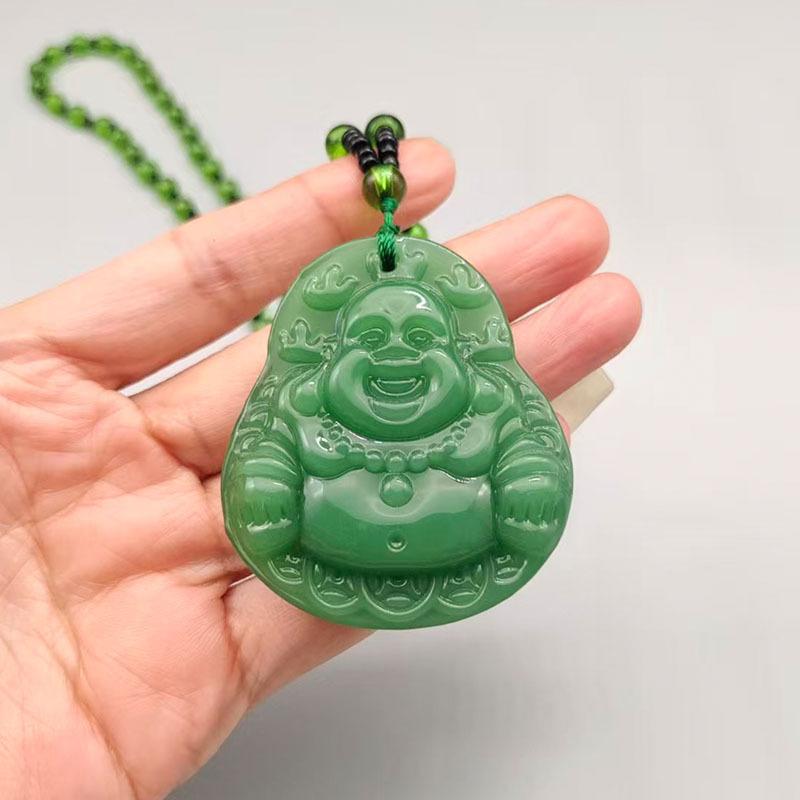 New Double-sided Maitreya Buddha Necklace Imitation Chalcedony Laughing Buddha Sweater Chain Glass Fashion Pendant Pendant
