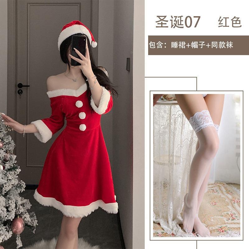 Сексуальное красное нижнее белье Новый халат Большой размер Велюровый костюм Рождественский бал Униформа Соблазн
