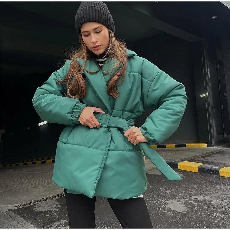 Belt Solid Color V Neck Women Coat Long Sleeve Thicken Female Jacket Winter Autumn Lace Up Pocket Fashion Lady Outwear