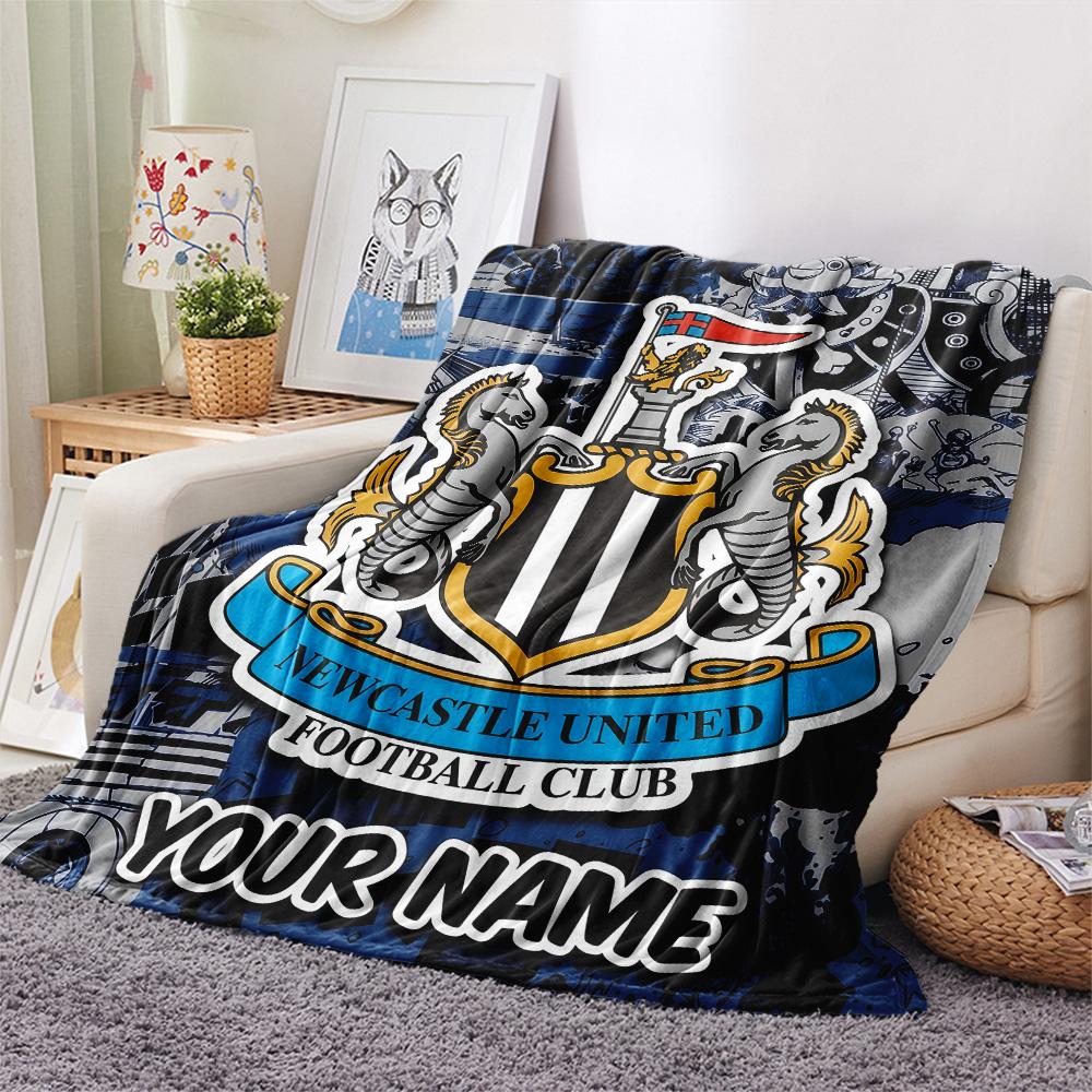 Custom Name Newcastle United Flannel Blanket, High quality Comfortable for All Seasons, Home Decor, Warmth and Comfort