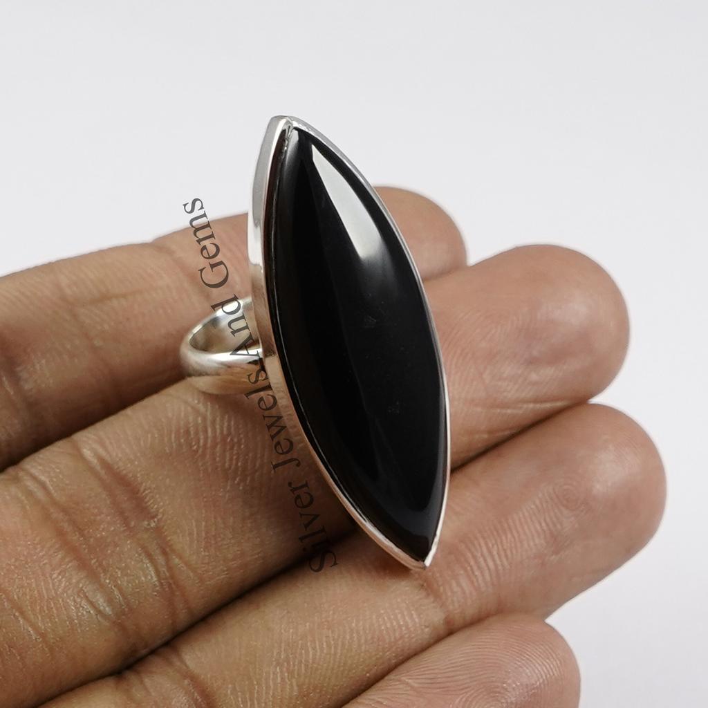 Marquise Black Onyx Ring, 925 Sterling Silver, December Birthstone