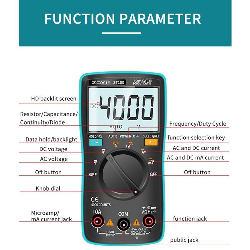 BEST ZOYI ZT100 Multimeter Digital Multi Tester Back Light AC/DC Voltmeter Diode Fres shipping 2025
