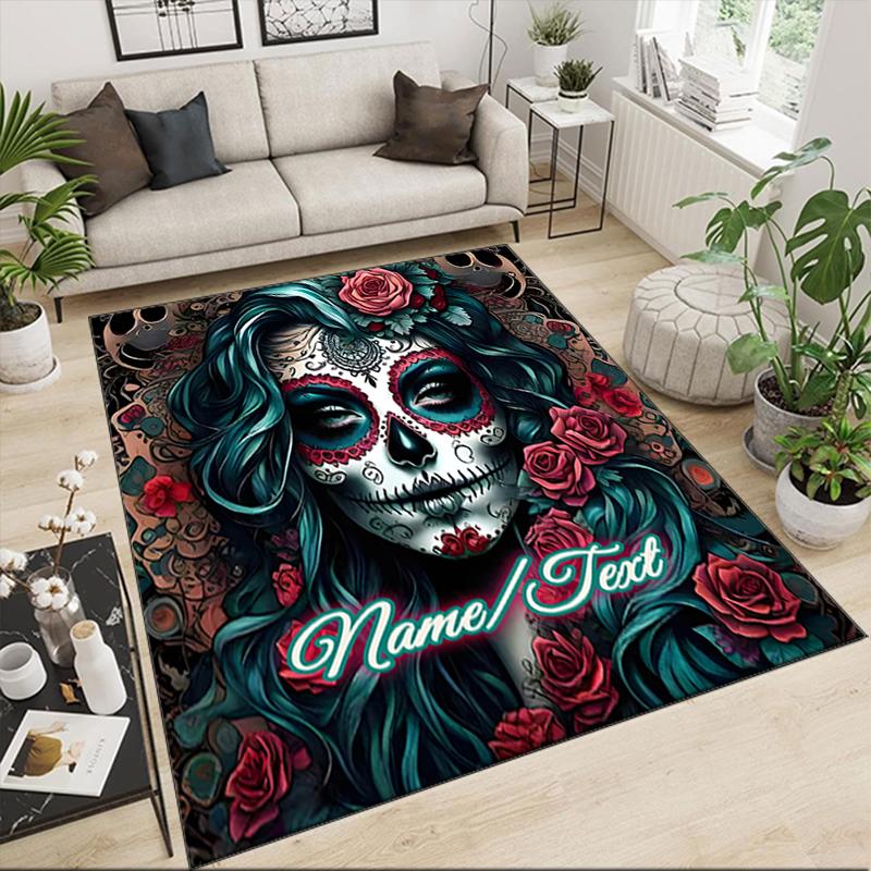 1PC Custom Name Day Dead Art Theme Floor Mat Ideal for Living Room, Game Rooms, Office, Bedroom,Floor Mat Playful Design