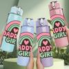 1PC Daddys Girl Rainbow 750ml Color Plastic Sports Water Bottle Leakproof Flip Straw Lid Suitable for Sports Office Home Use