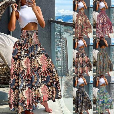 Женская повседневная свободная юбка-макси с эластичной резинкой на талии в стиле бохо, пляжная струящаяся распашная юбка-макси с цветочным принтом для отпуска