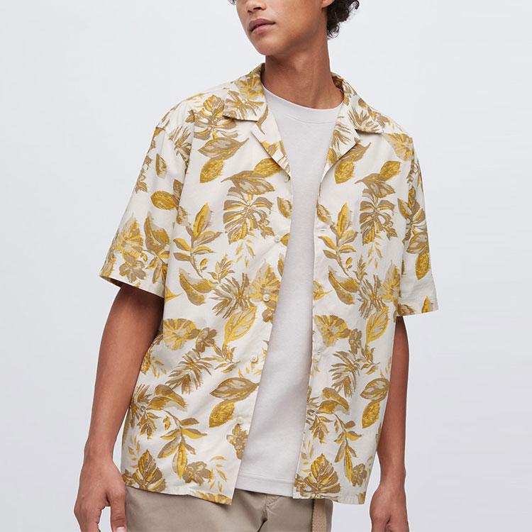 Uniqlo SS23 Пуловер с принтом листьев Рубашка с коротким рукавом Мужские рубашки 458352-01