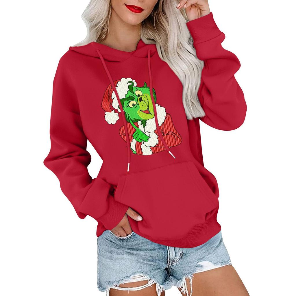 Женский повседневный удобный свитшот с капюшоном, длинным рукавом и рождественским принтом