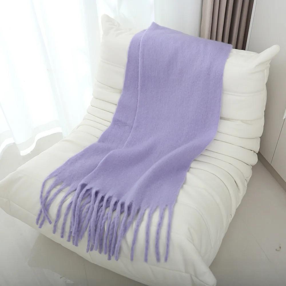 Thickened Extended Solid Color Scarf Women's Autumn Winter Korean Style Angora Student Shoulder Wrap Neck Warmer Pink Macaron