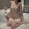 Niche design nightgown women's summer thin ice silk sexy new large size pure desire Korean suspender chest pad pajamas