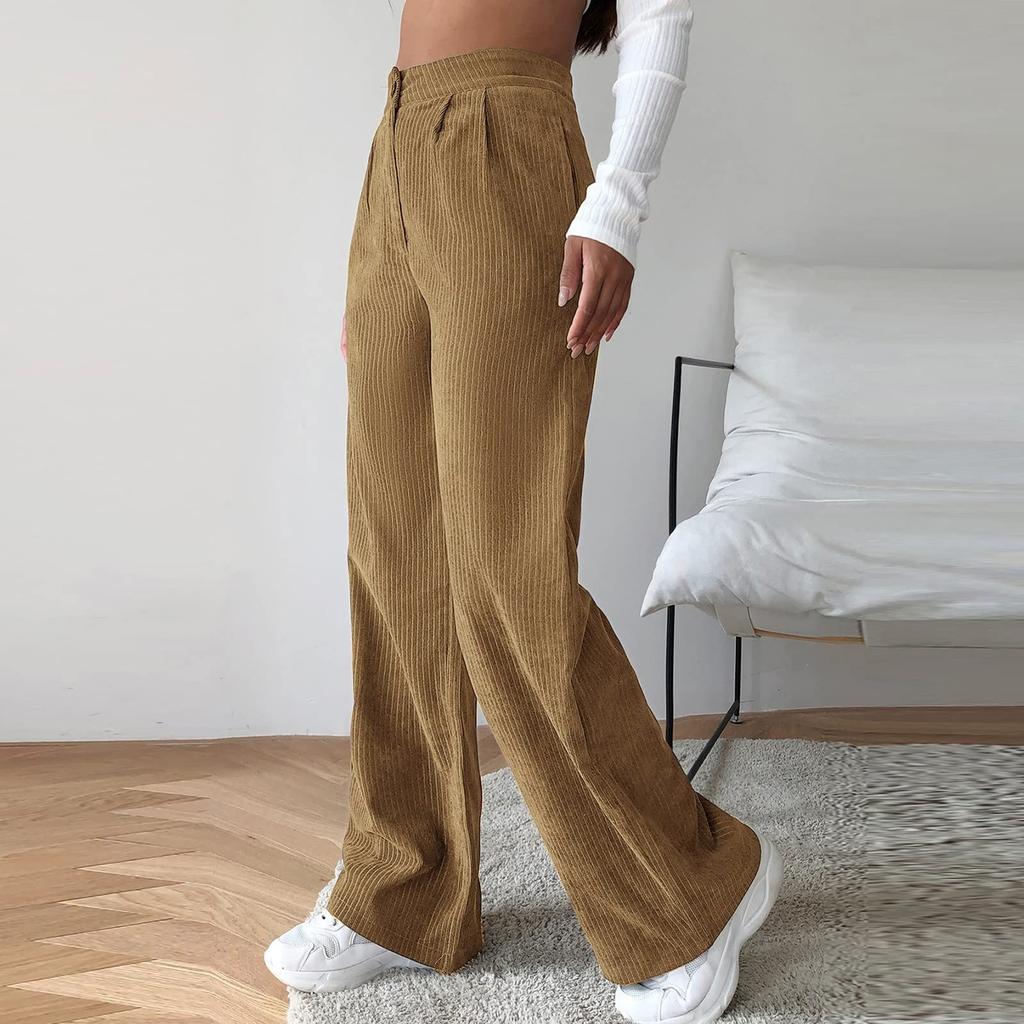 Women's Corduroy Pants Casual Women's Solid Color Corduroy Loose Straight Pants