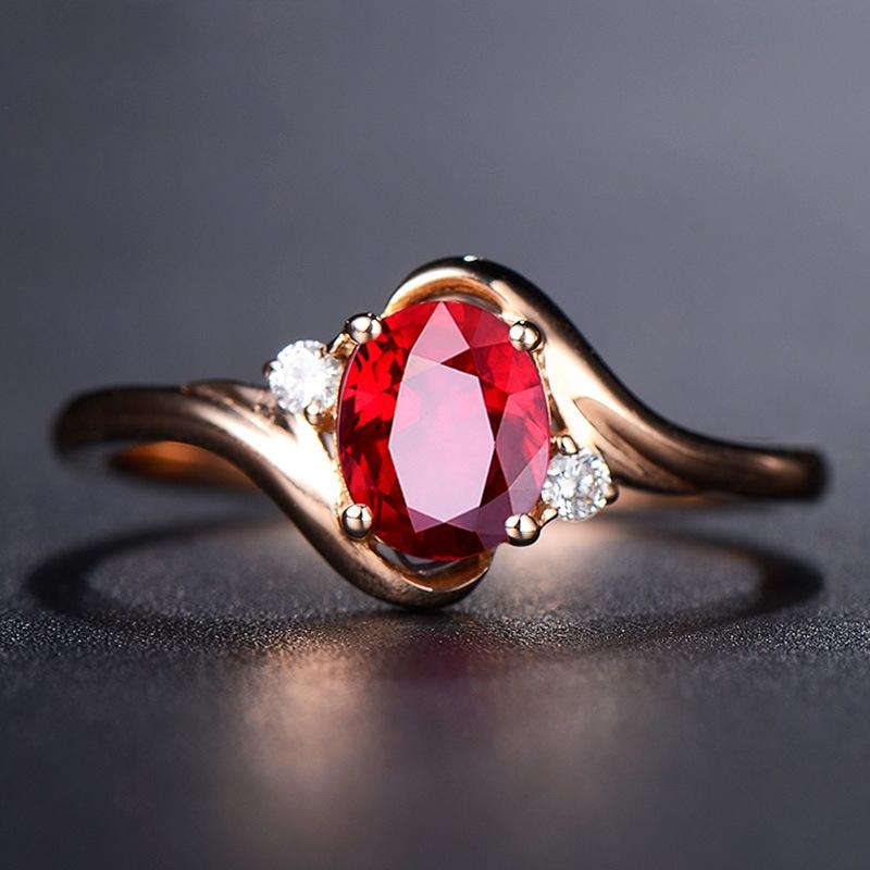 Women's Gold Ring, Adjustable, Ruby Stone, Diamond Crystals