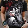 Летняя женская футболка с круглым вырезом, модный повседневный топ черного цвета с принтом 3D розы и черепа, креативная женская одежда с короткими рукавами