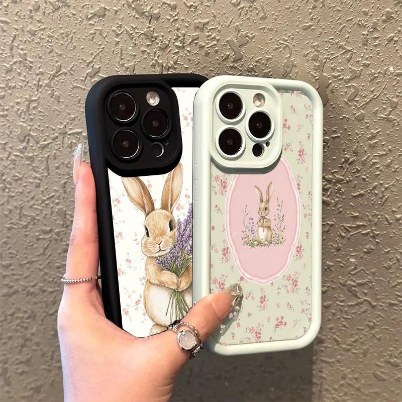 Милый цветочный кролик силиконовый чехол для телефона для iPhone 17 Pro Max 16 15 14 13 12 11 Pro 17 Air 16E XS X XR 7 8 Plus Мягкая крышка