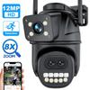 12MP 6K Wifi Surveillance Outdoor Three Lens 8X Zoom PTZ Security Motion Detection Smart CCTV Camera Icsee IP Cam