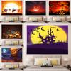 Night Moon Hippie Tapestry Wall Hanging Home Decor Tapestry Pumpkin Bat Print Halloween Room Wall Decor Background Fabric