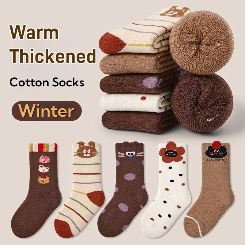 Зимние носки для девочек, теплые носки, новейшие детские термоноски, детские утепленные хлопковые носки, носки с изображением кролика из мультфильма, 5 пар/лот